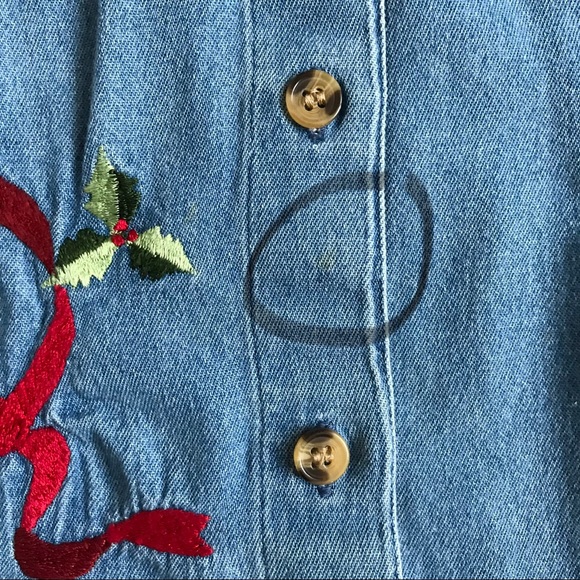 Ugly Christmas “Sweater” Denim Embroidered Top S - Picture 6 of 6